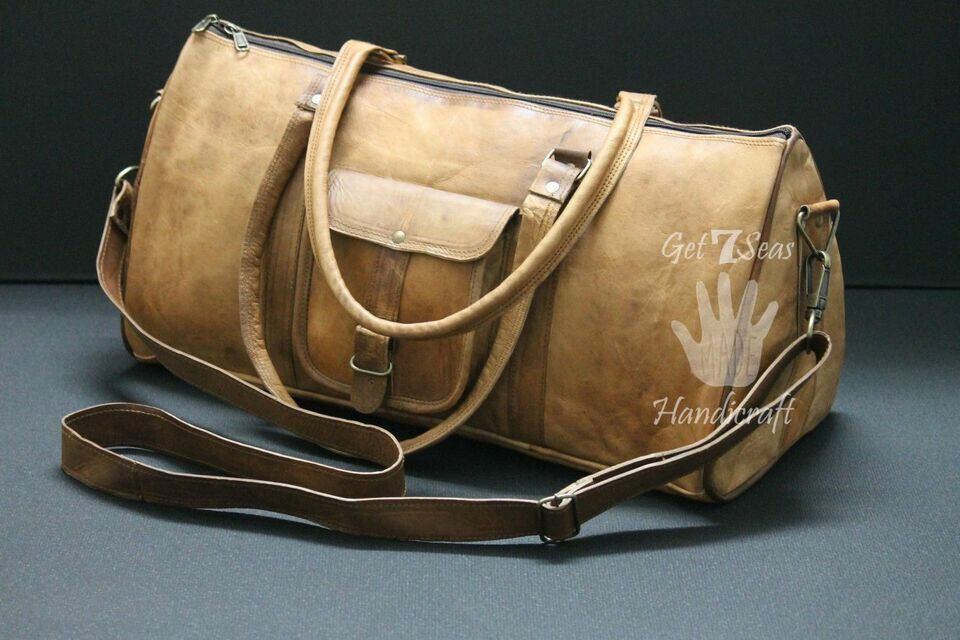 Large Triangle duffle Travel gym Men’s genuine Leather weekend overnight bag