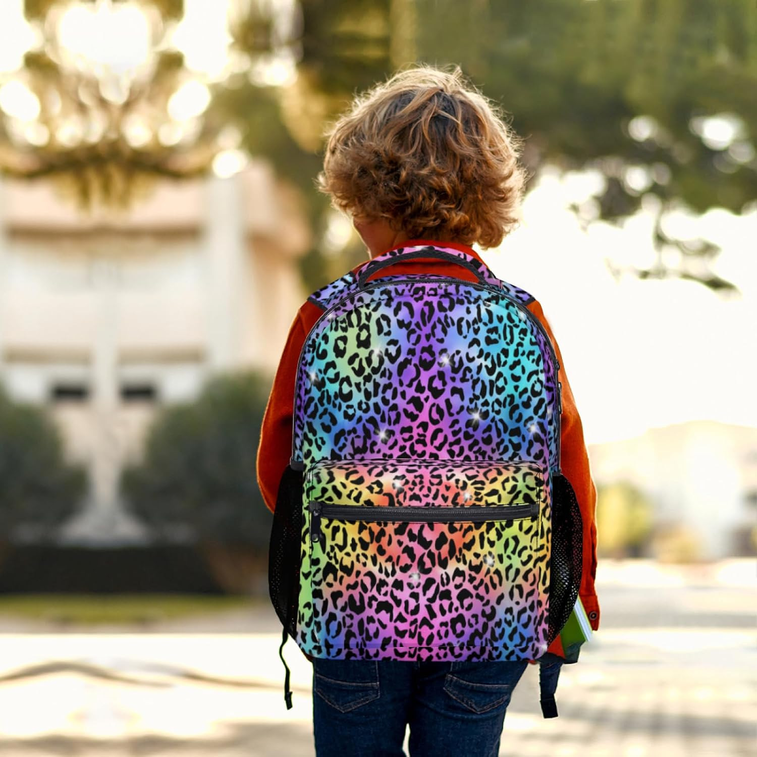 Rainbow Cheetah Backpack Neon Leopard Print Schoolbag Colorful Animal Print Lapt