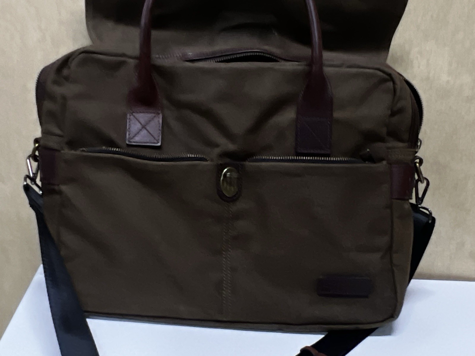Racing Green British brown Briefcase CANVAS LEATHER SHOULDER BAG LAPTOP