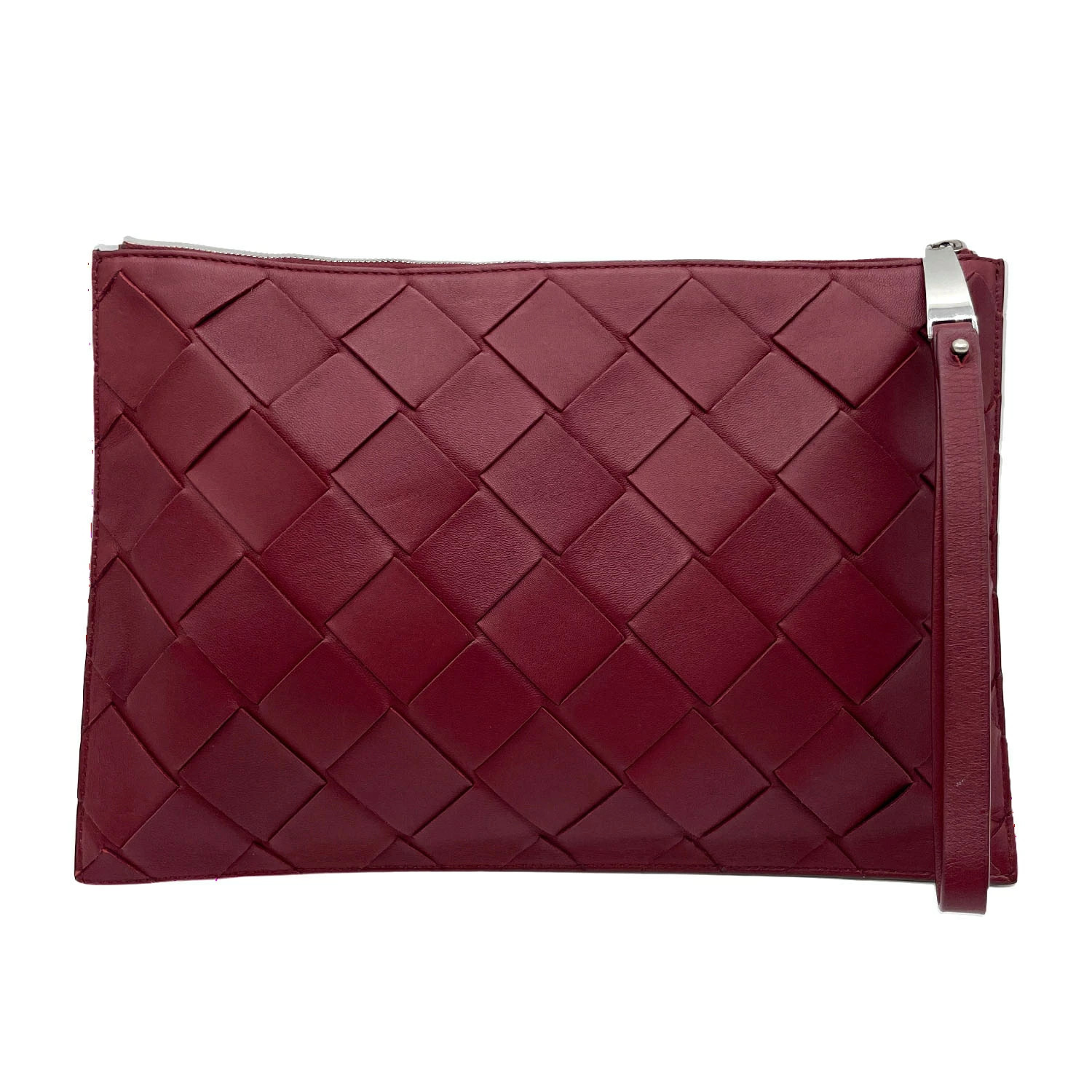 Bottega Veneta Maxi Intrecciato Clutch Bag Pouch Lamb Leather Red Used