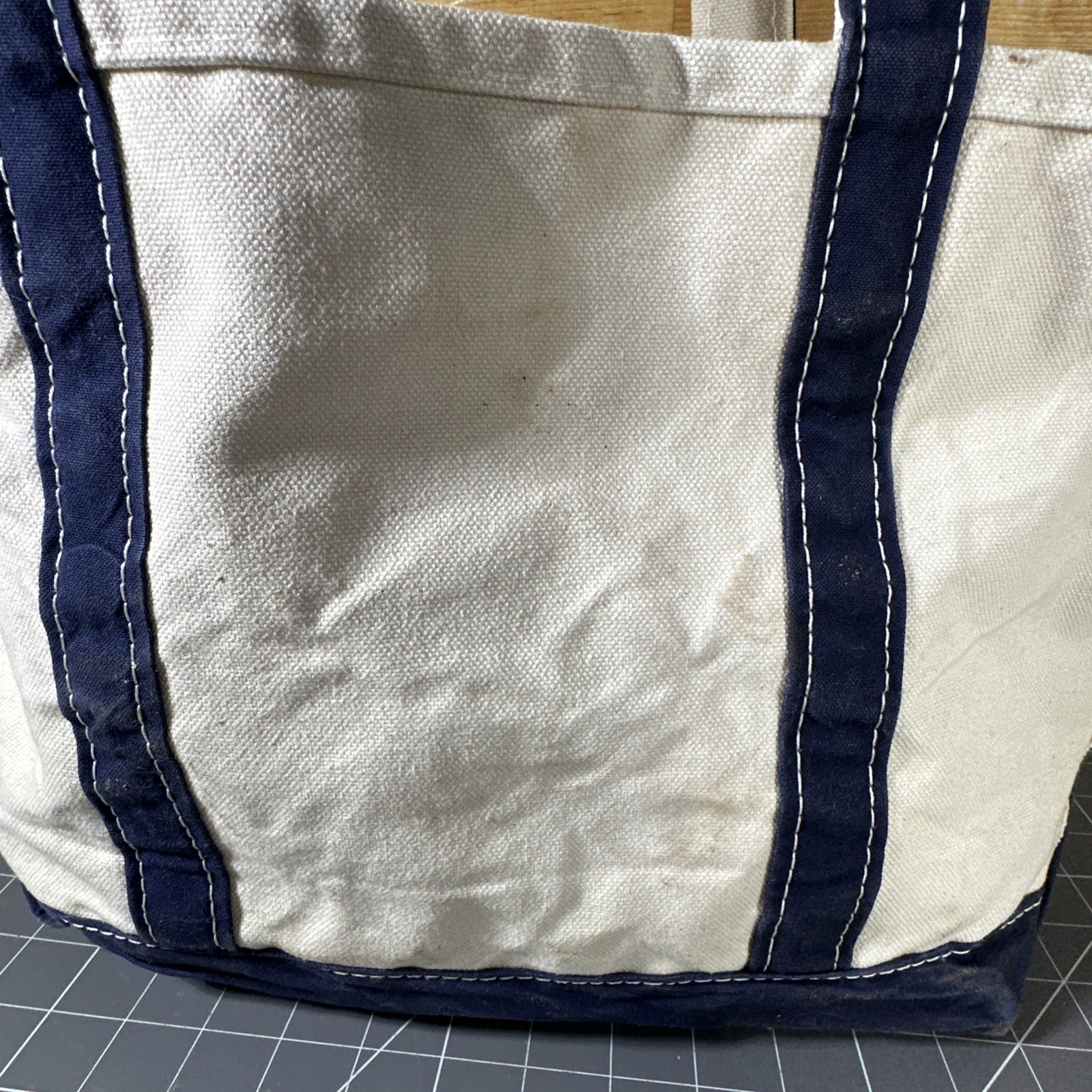 Vintage 1990s LL Bean Mack Trucks Boat & Tote Canvas Bag USA Navy/Ivory 15×11 In
