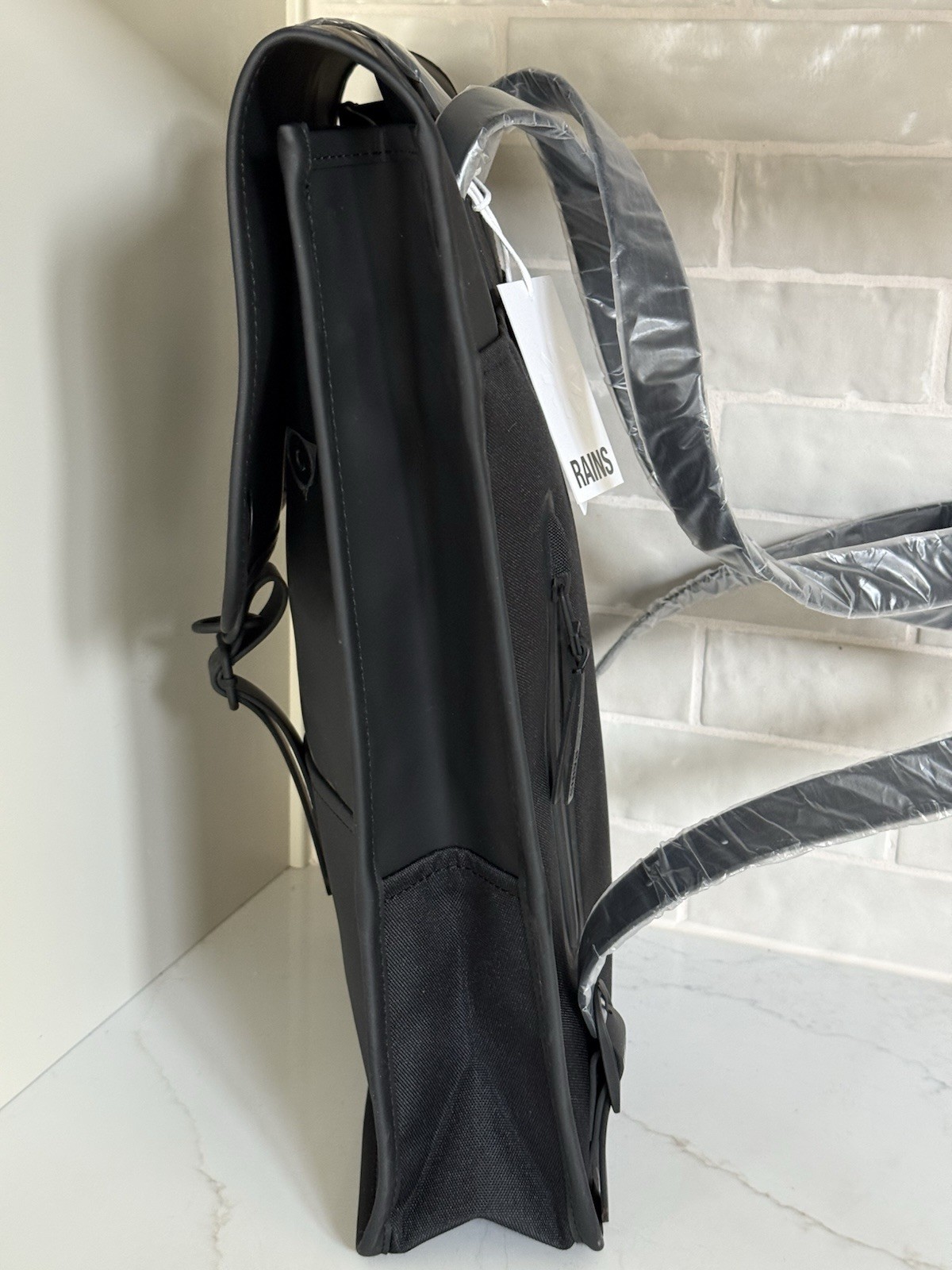 Rains W3 Backpack Black Waterproof Minimalist Magnetic Snap Laptop Rucksack $140