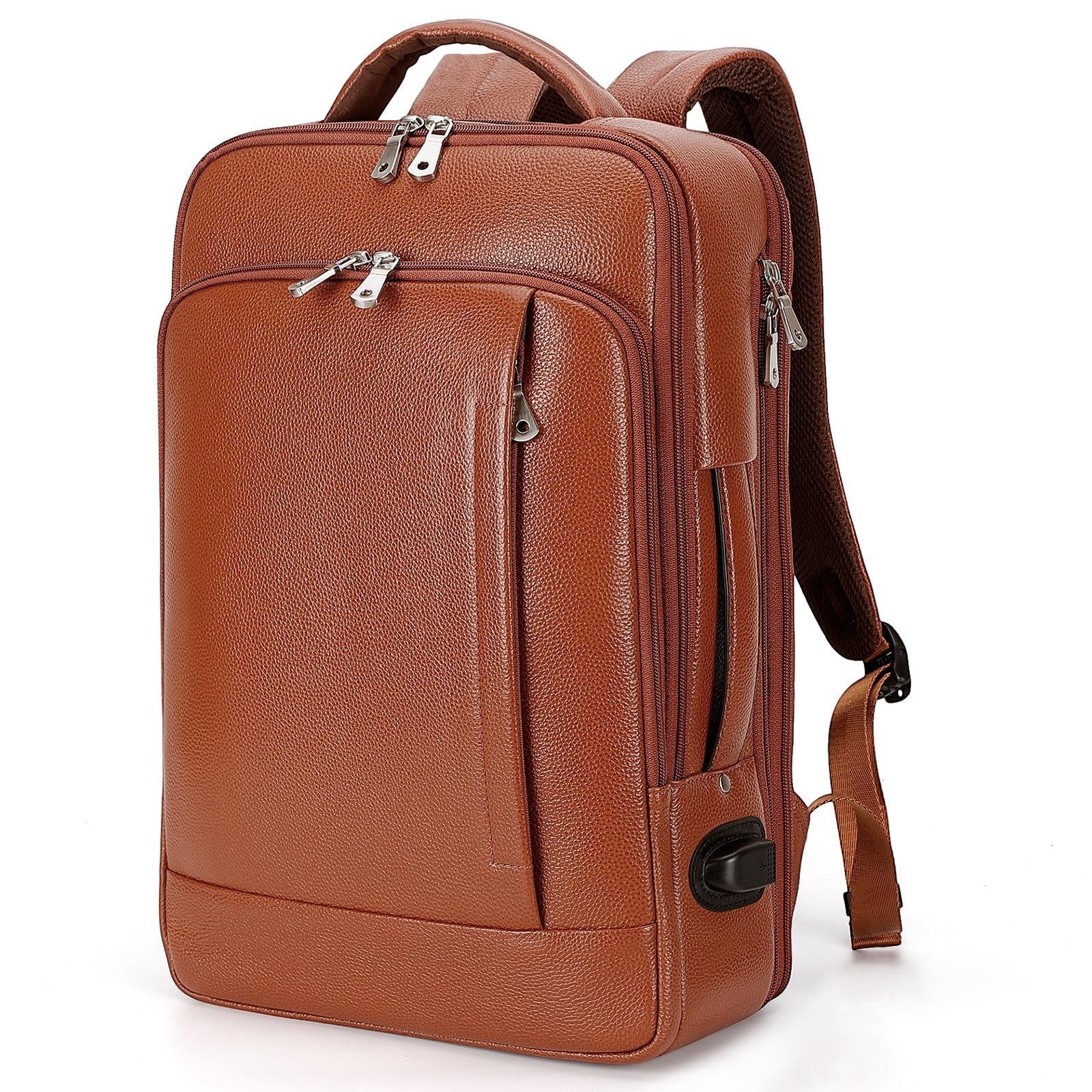 Expandable Leather 15.6″ Laptop Backpack for Men , TSA Friendly Business Trav…