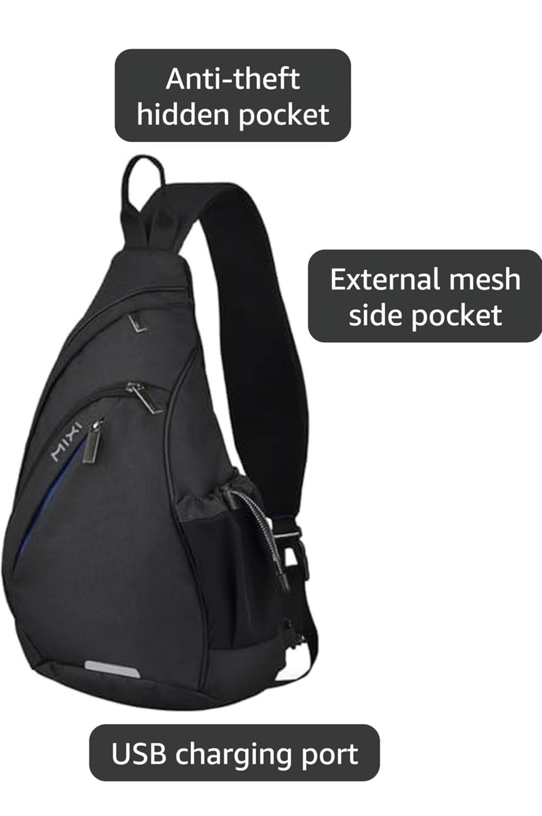 Mixi Sling Backpack with USB port Black Nylon 17 inches New Type M5225 USED 1x
