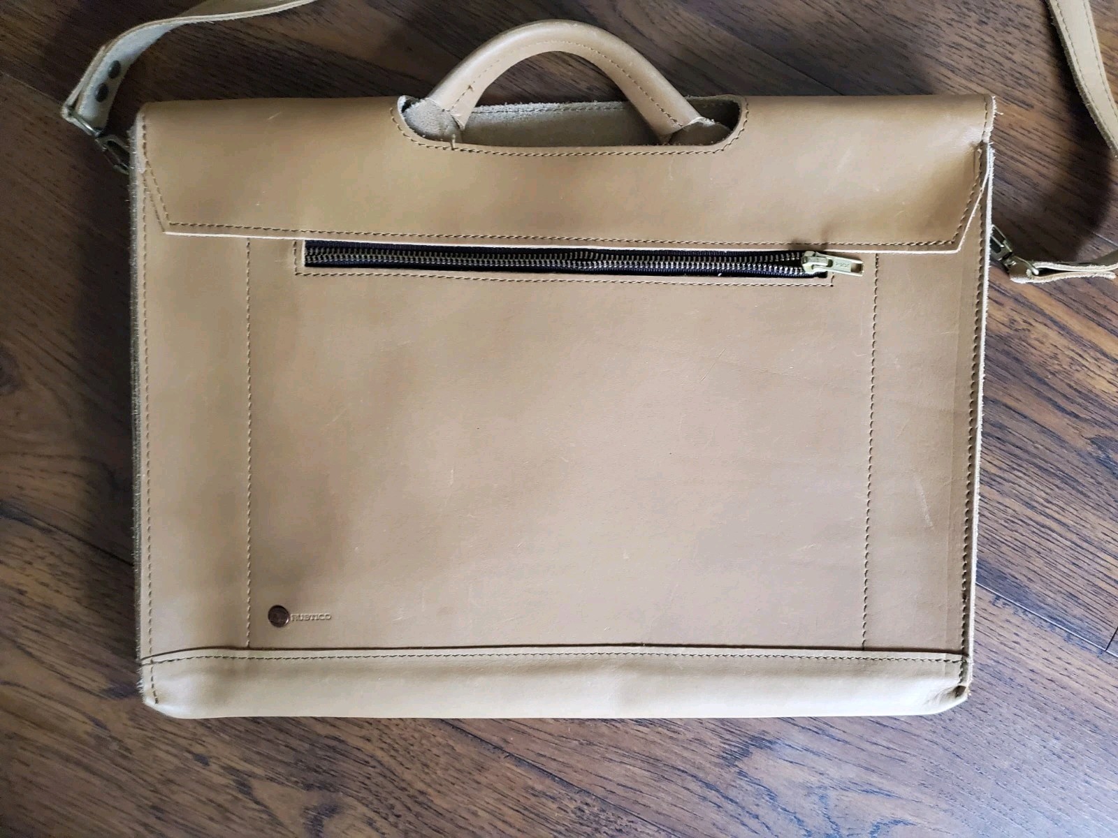 Vtg Rustico Leather Briefcase Messenger Bag Light Brown Removable Strap, Handle