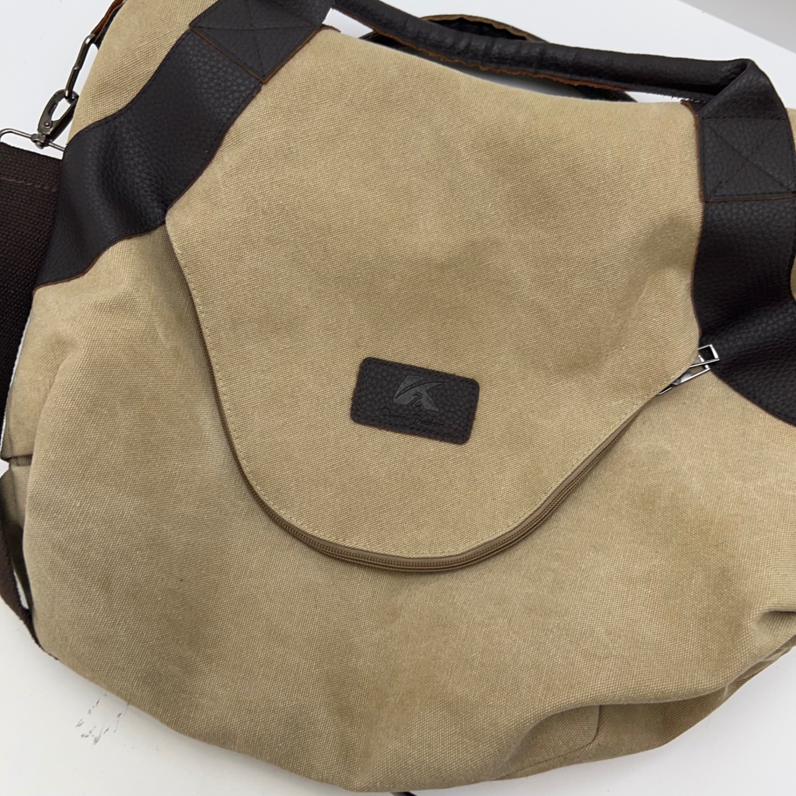 CANVAS Messenger Bag Leather Trim Crossbody Commuter Tote Outdoor Travel Casual