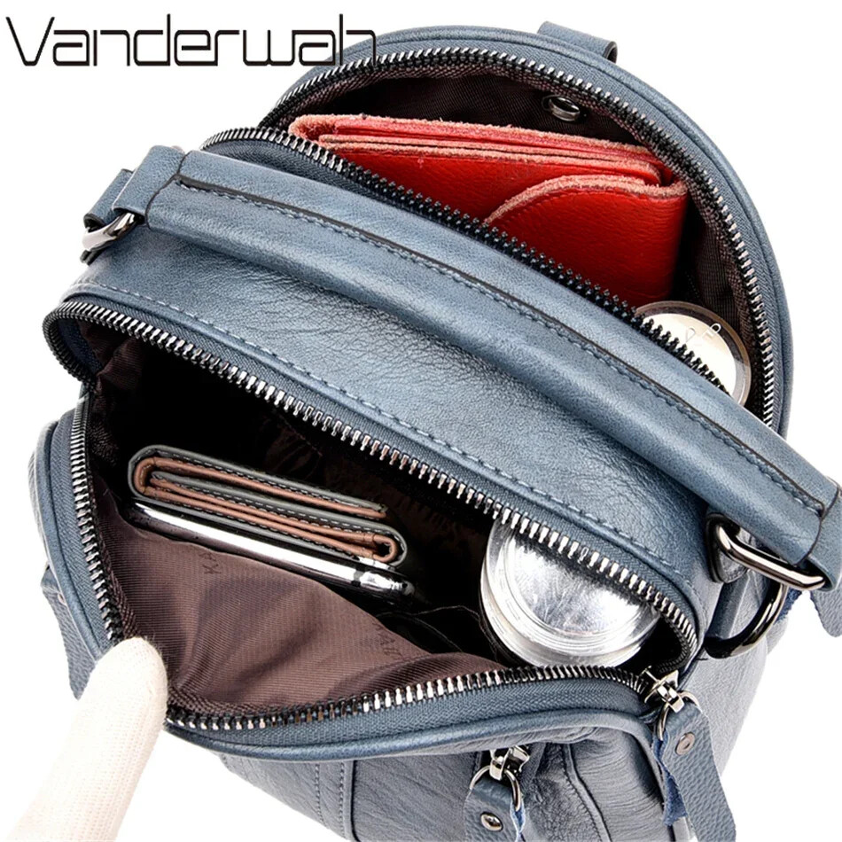 4 in 1 Leather Backpacks Multifunction Female Shoulder Bag Fashion Ladies Small