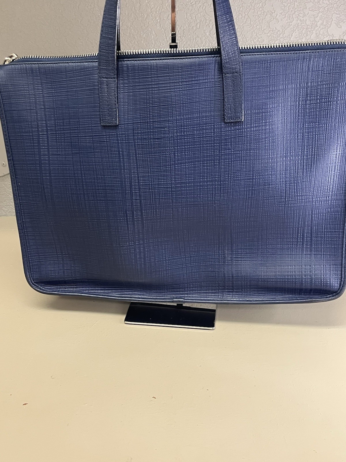 LOEWE Business Bag Linen Leather Briefcase Navy Blue