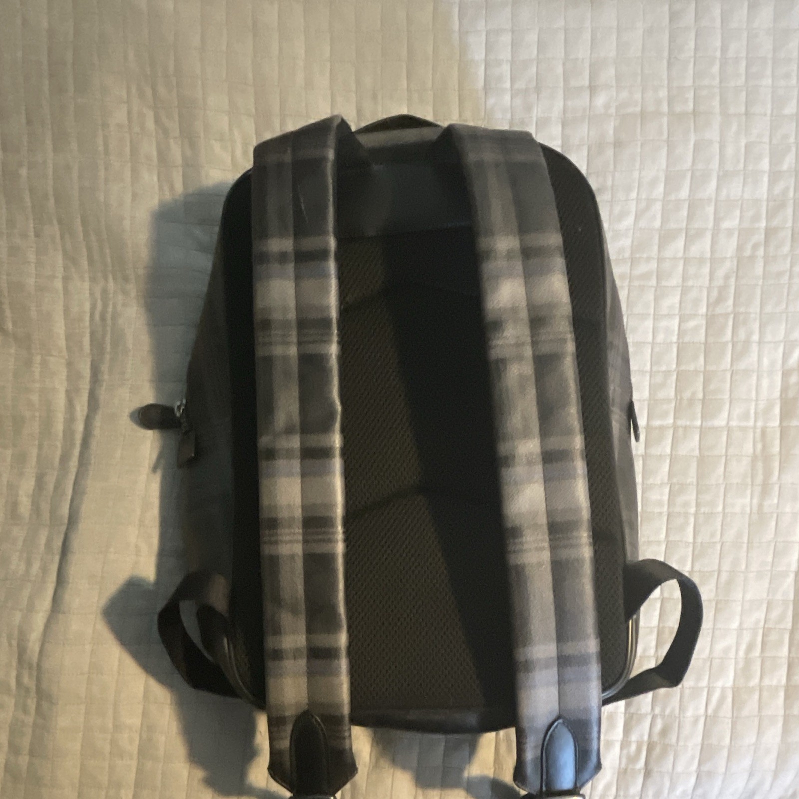 Coach Men’s Plaid Backpack Gray/Black/Blue Zip Adjustable Strap Lined
