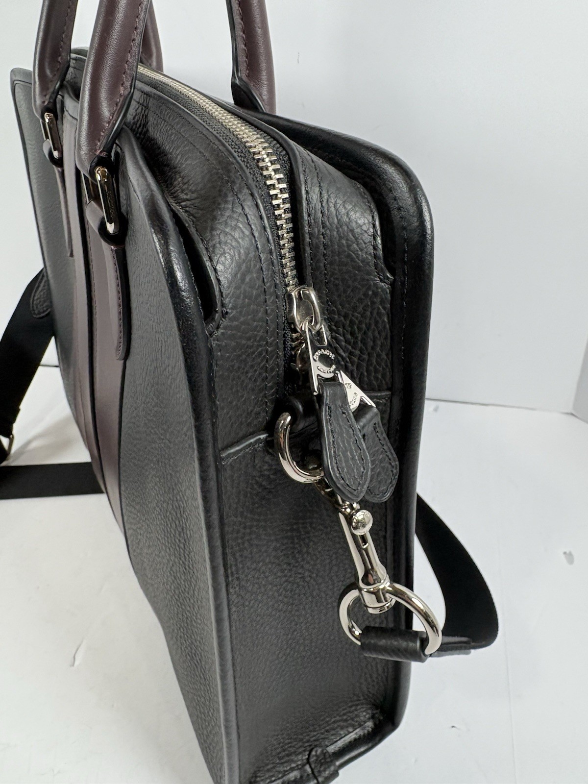 Coach Metropolitan Slim Brief Pebble Leather Laptop Messenger Bag Black F72308