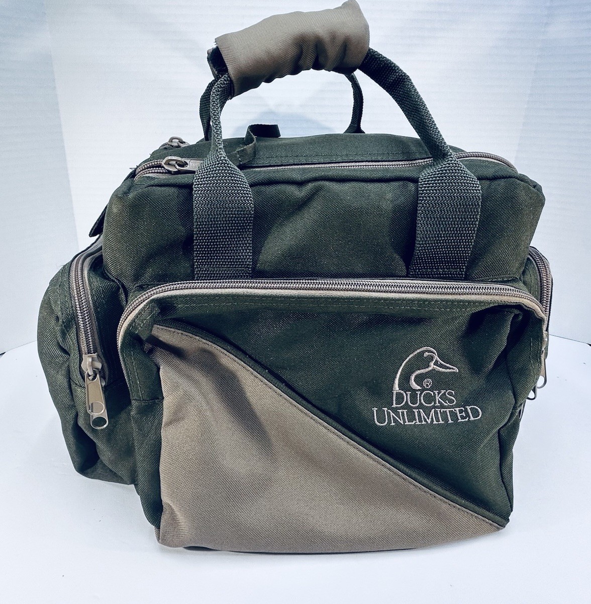 2 Duffel Bags Green Canvas Ducks Unlimited Gear Bag & Air Tex Weekend Travel Bag
