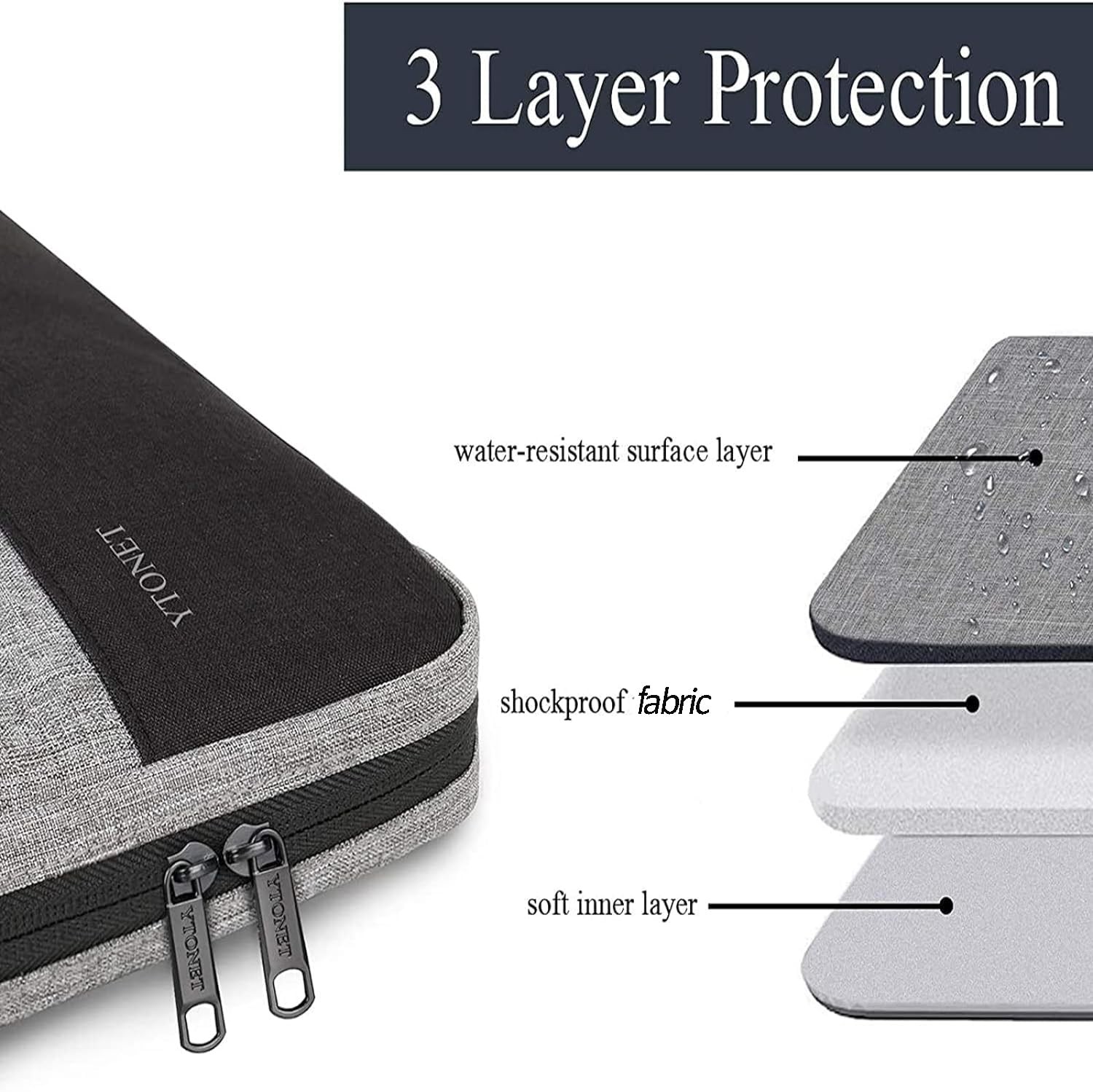 Ytonet Laptop Case, 15.6 inch TSA Sleeve Computer Bag 15-15.6 in, Grey