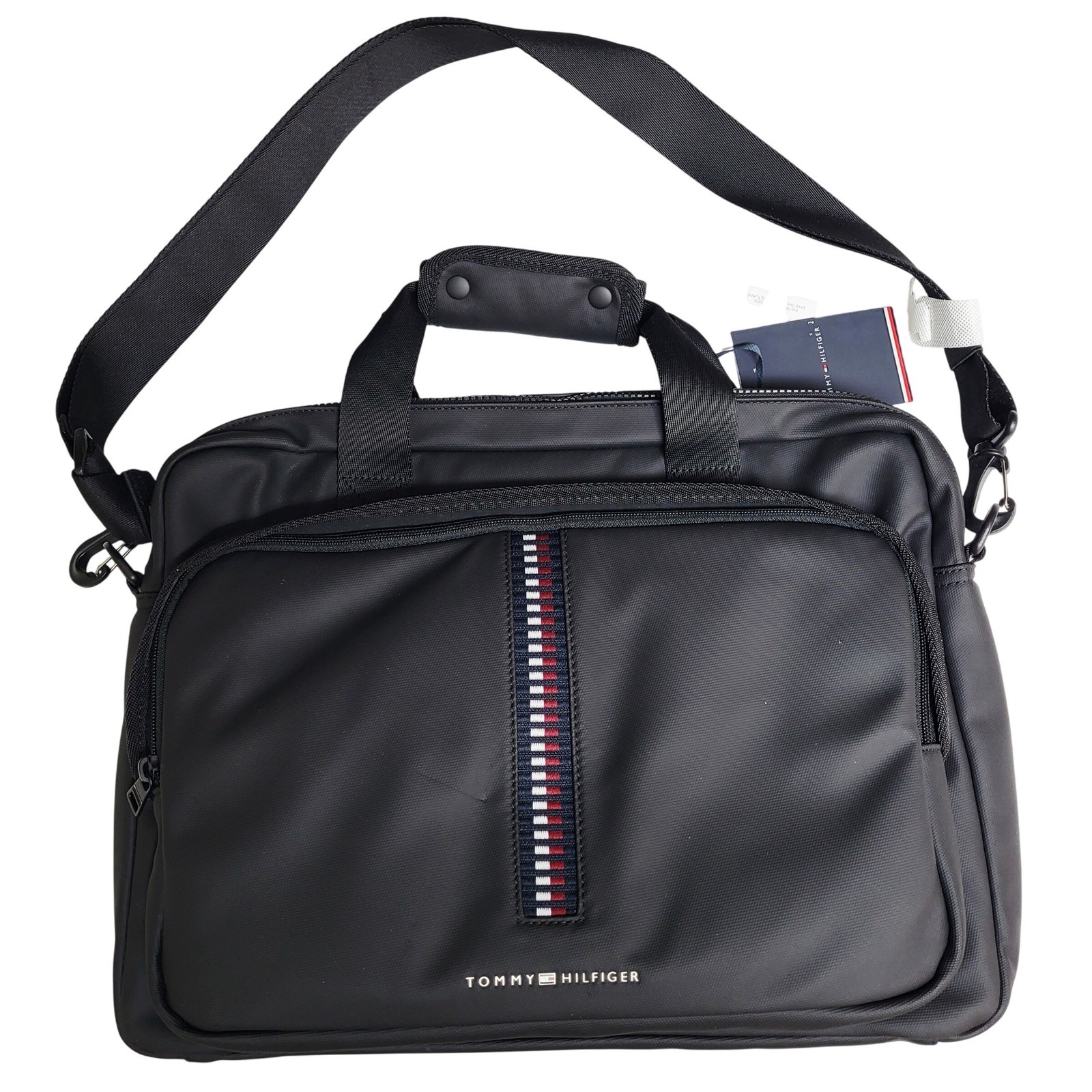 NEW Tommy Hilfiger Black Nylon 16″ Laptop Messenger Bag Briefcase OS TU