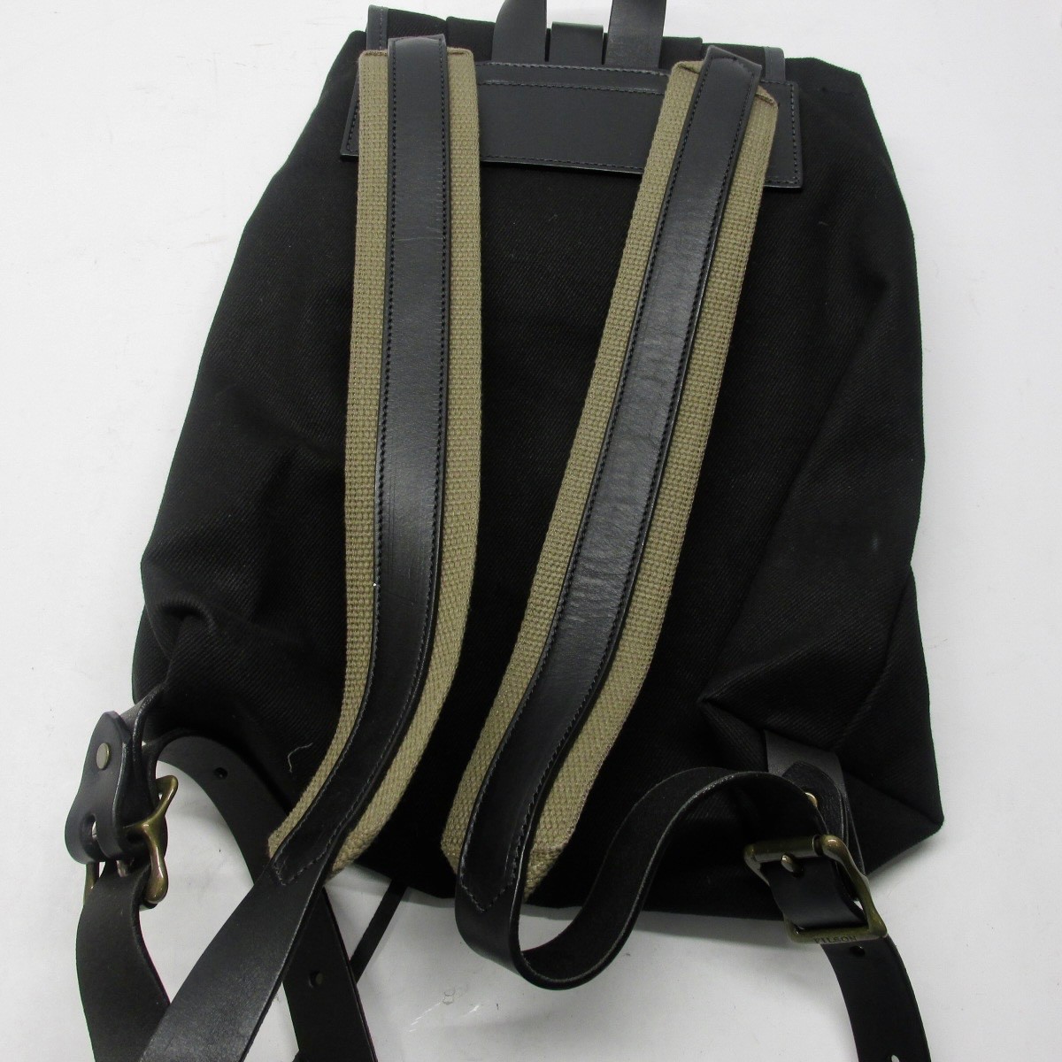 NWT FILSON Rugged Twill Drawstring Backpack Black Bridle Leather Straps EE49