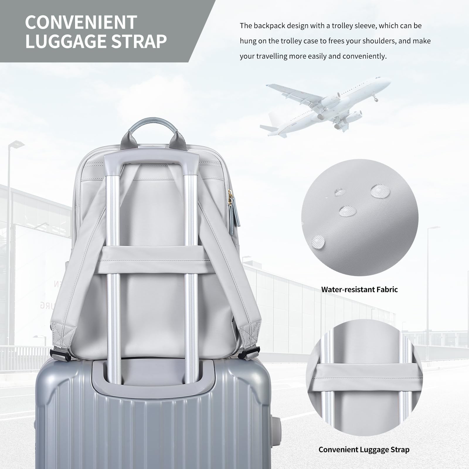 Laptop Backpack Purse for Women Fits 14 Inch Notebook Pale Grey Daypack