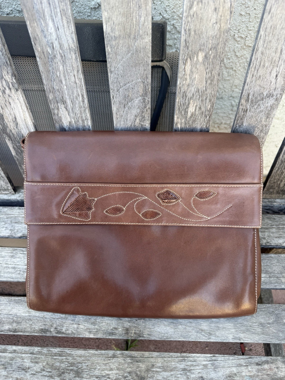 Susan Gail Brown Button Closure messenger bag purse crossbody Spain leather