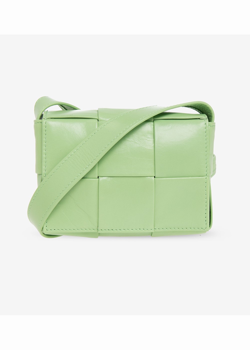 (NO CUSTOMS TAX) BOTTEGA VENETA Candy Cassette green crossbody woven leather bag