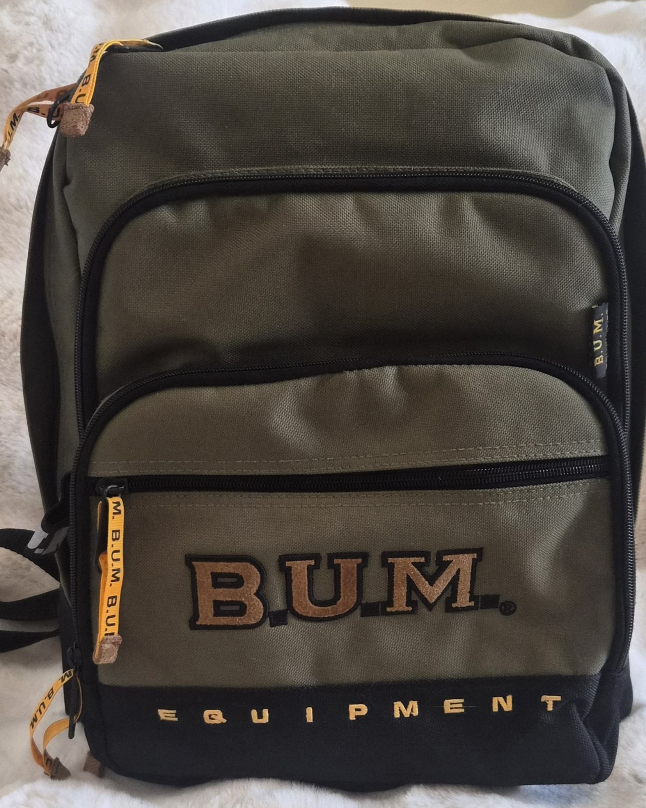 Rare Vintage B.U.M. Equipment Backpack Olive Green School Laptop Travel Bag Y2K