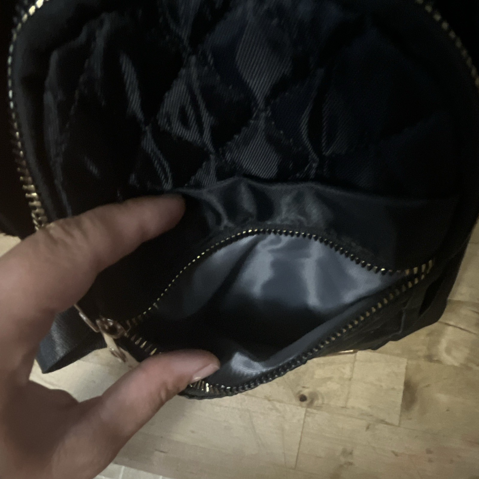 Black Quilted Sling Bag Crossbody Backpack, Zip Closure, Adjustable Strap
