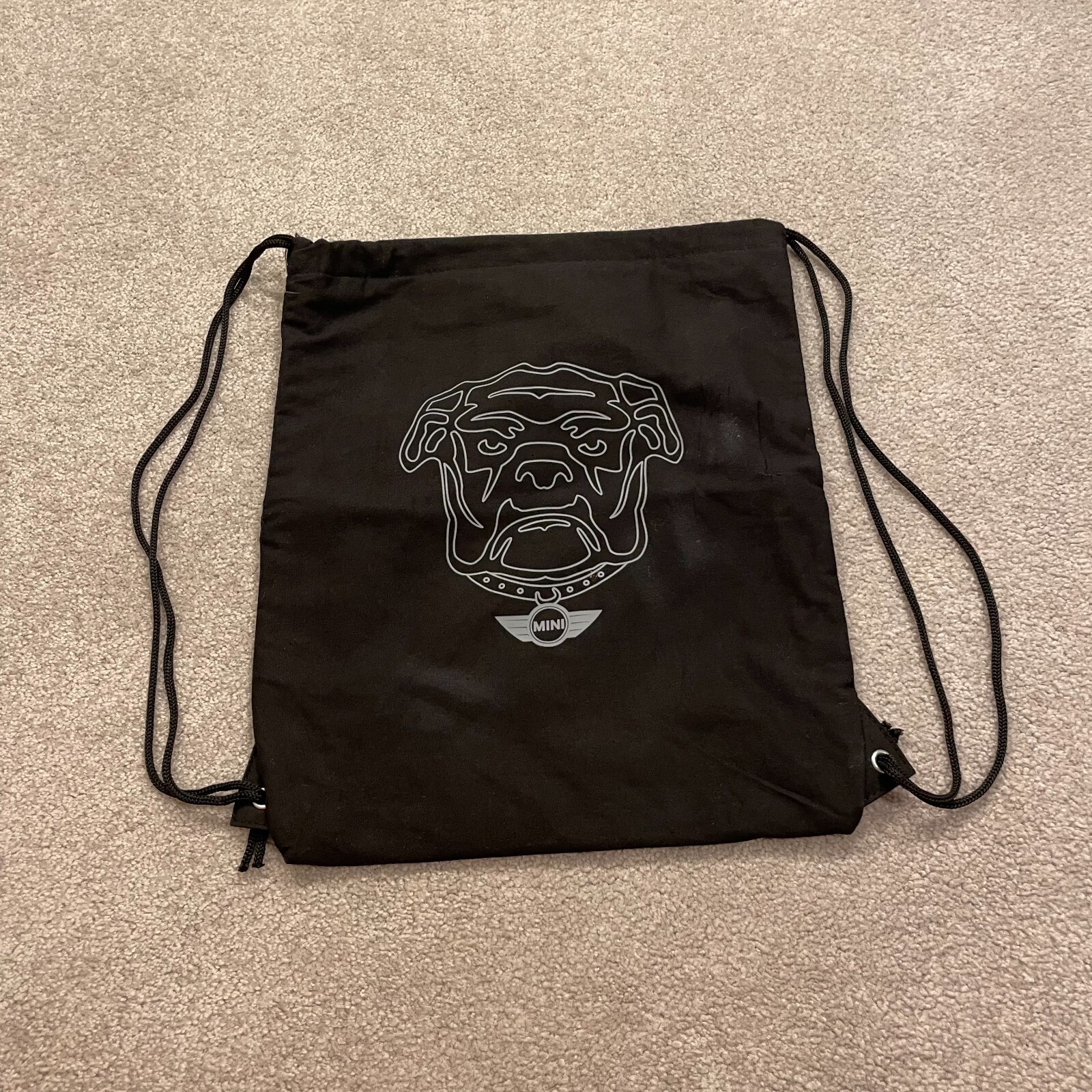 Mini Cooper Backpack Black Bulldog Drawstring Racing Car Accessory Tote Dog *