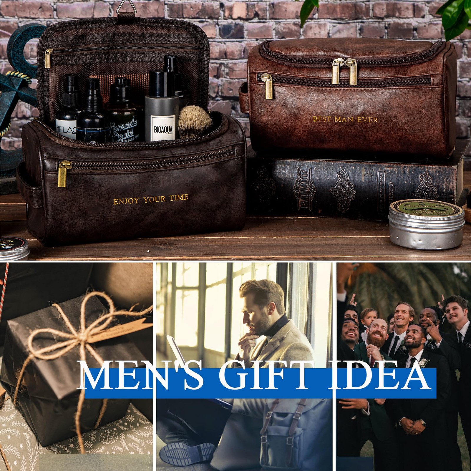 Flycalf Personalized Mens Toiletry Bag for Men ENJOY Coffee