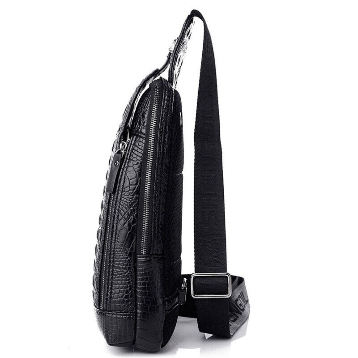 Men’s Leather Crocodile Pattern Chest Bag Sling Backpack Crossbody Travel Bag