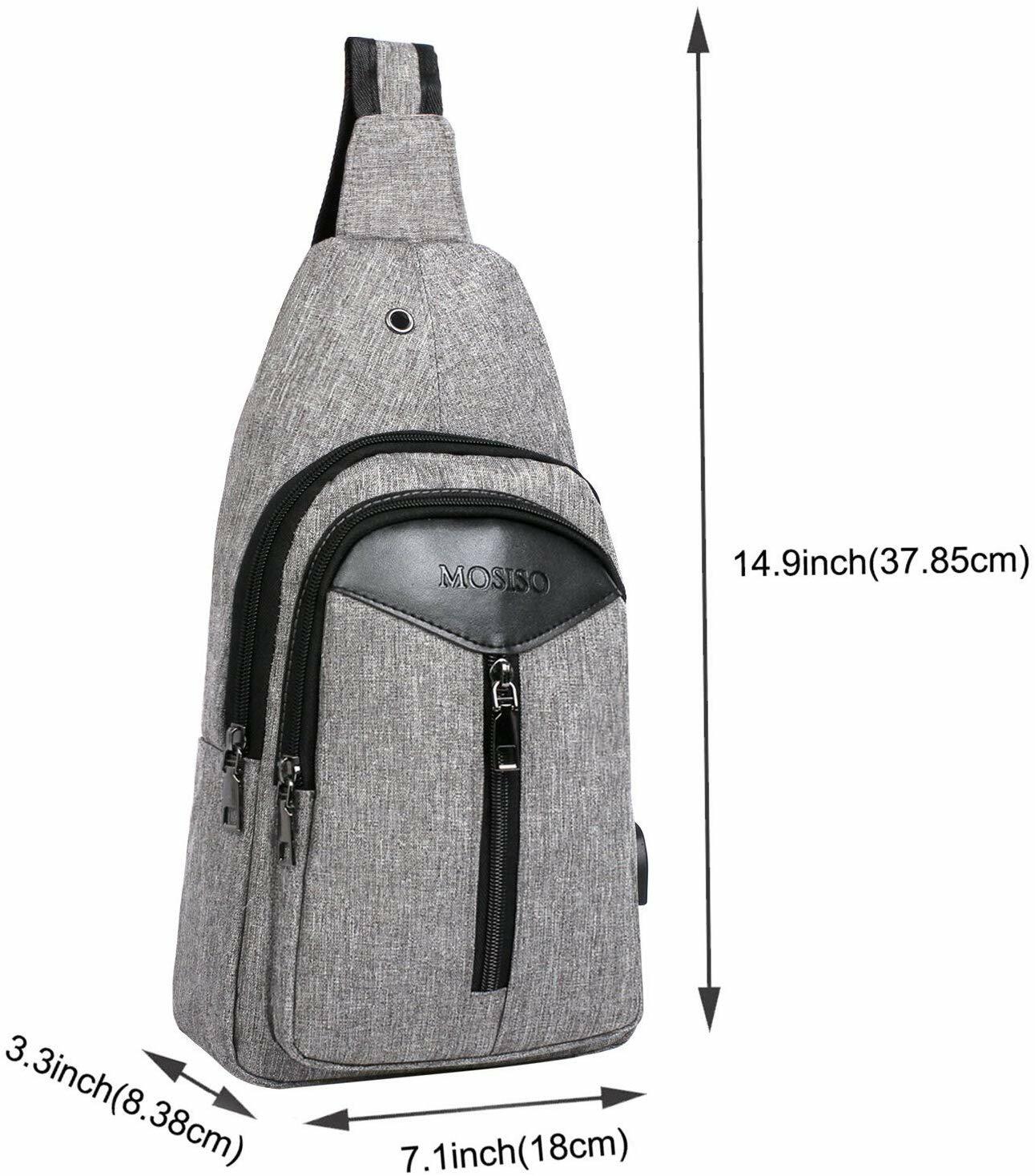 Mens Shoulder Bag Rope Sling Bag Hiking Daypack USB Charging Crossbody Handbag