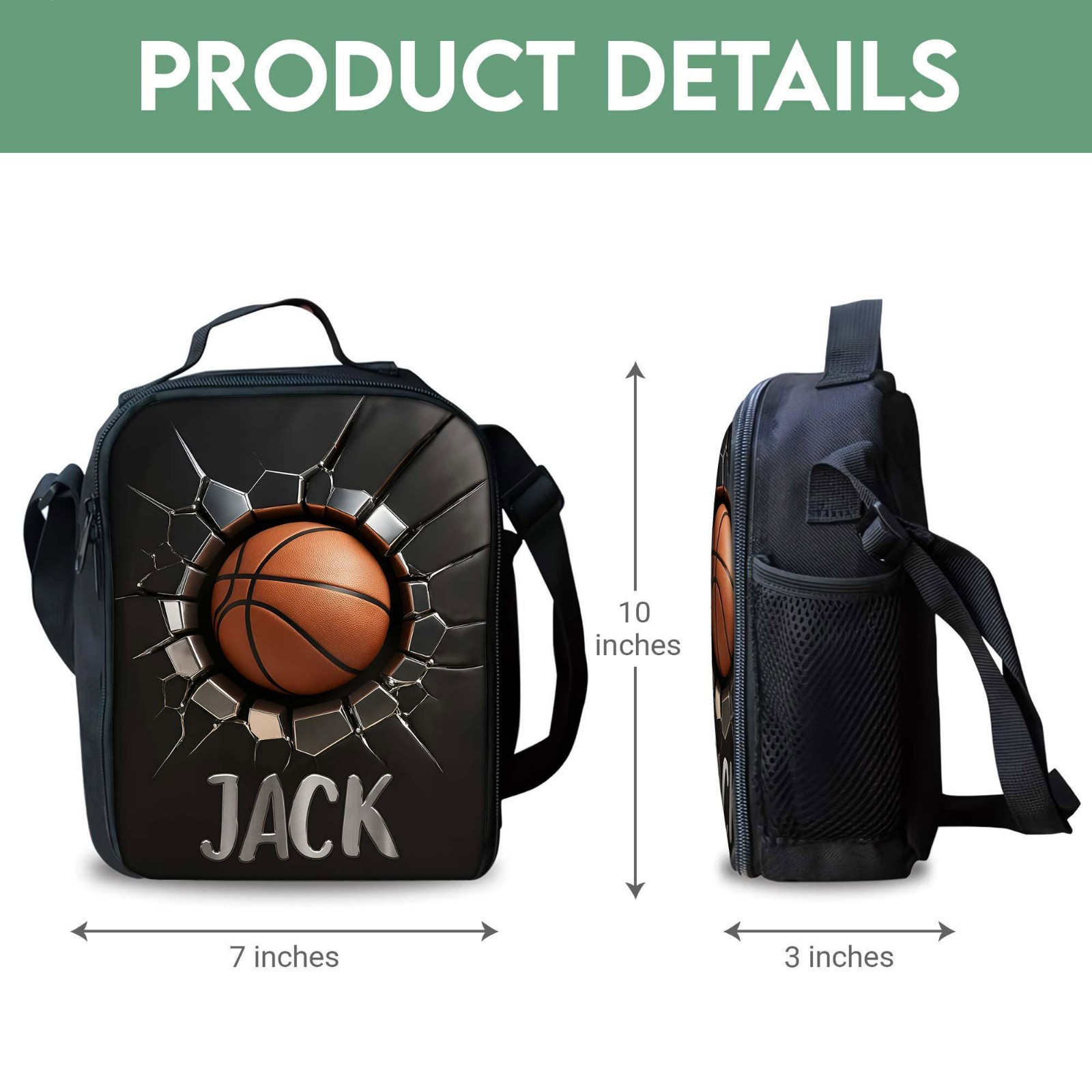 Custom 3D Basketball Backpack Set with Water Bottle Lunch Bag Boys School Gift