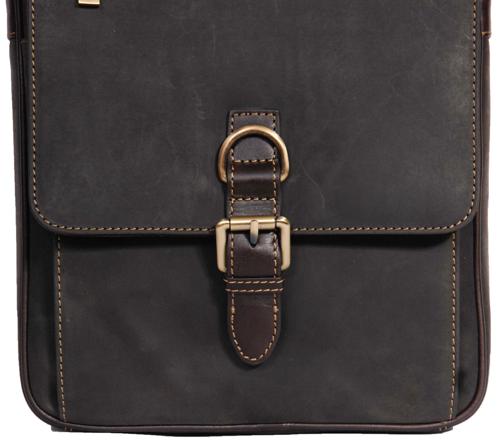 Vintage Real Leather Shoulder Cross Body Organiser Work iPad Tablet Bag Brown