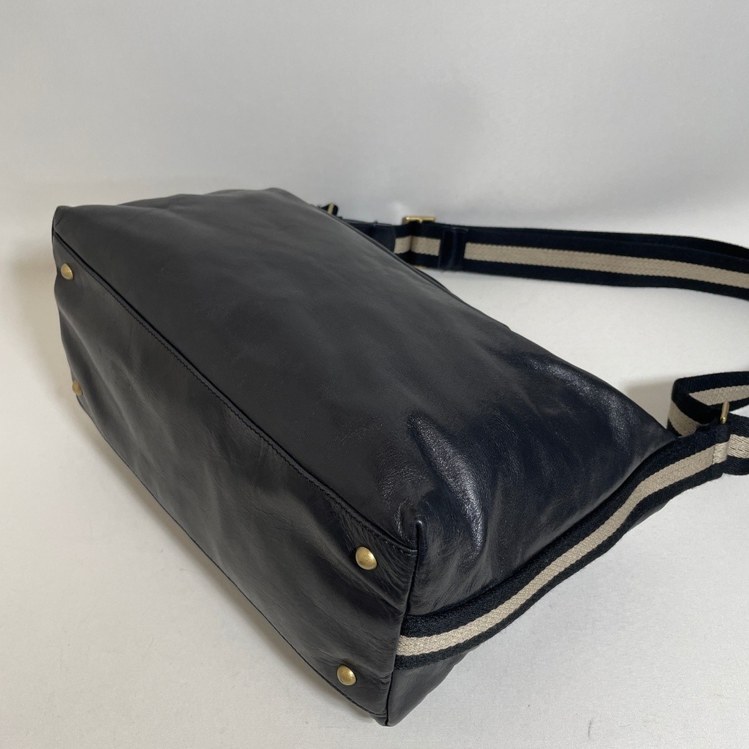 Bally Shoulder Bag Genuine Leather Black Designer With Dustbag 22×33×13cm
