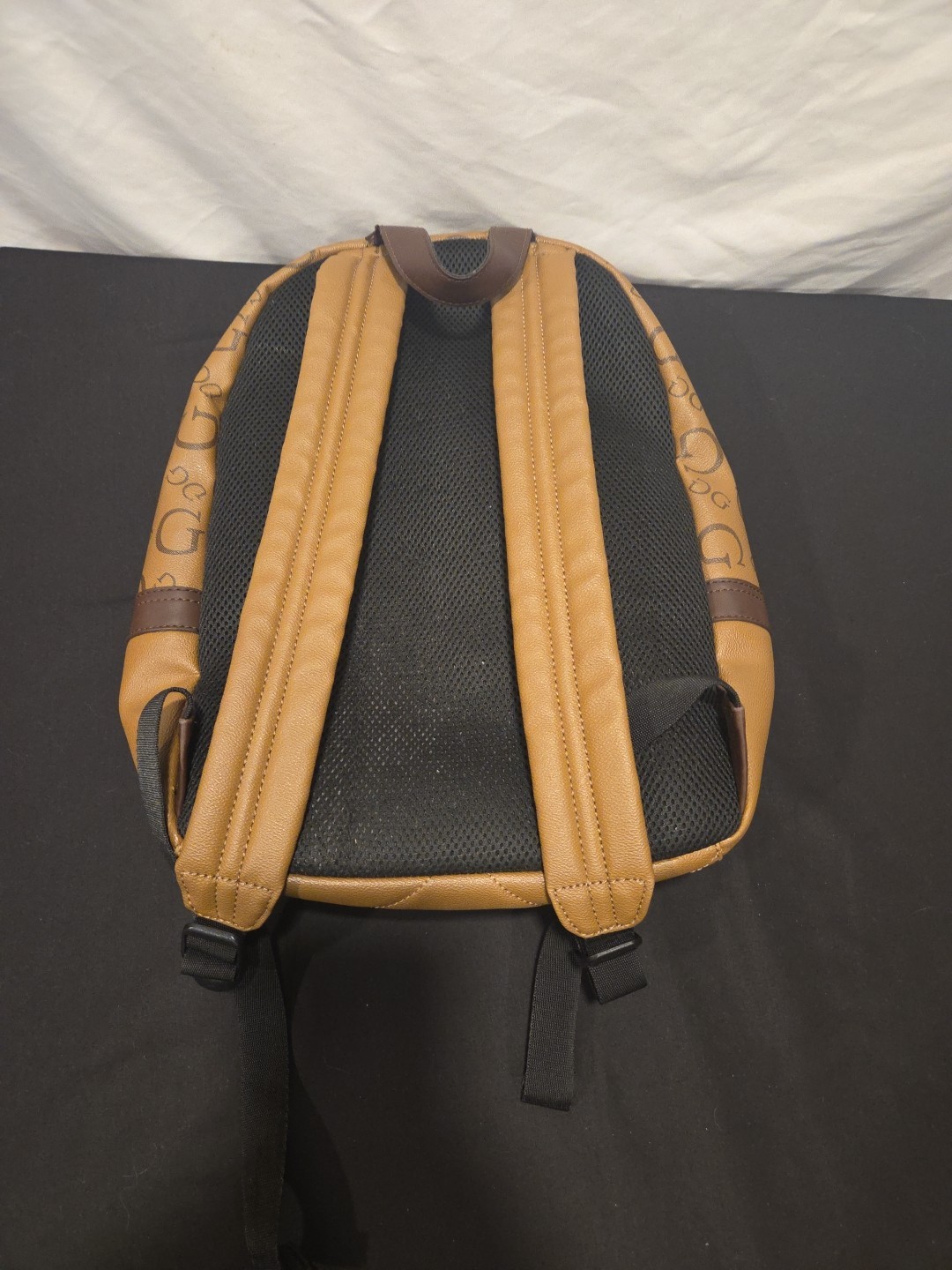 Guess Mens Backpack Bag Monogram Travel Adjustable Strap Zipper Brown