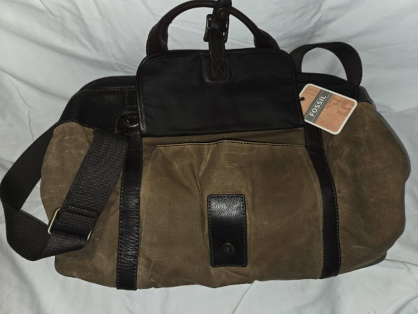 Fossil Summit Waxed Canvas & Leather Duffle Bag NWT Travel Weekender Carry-On