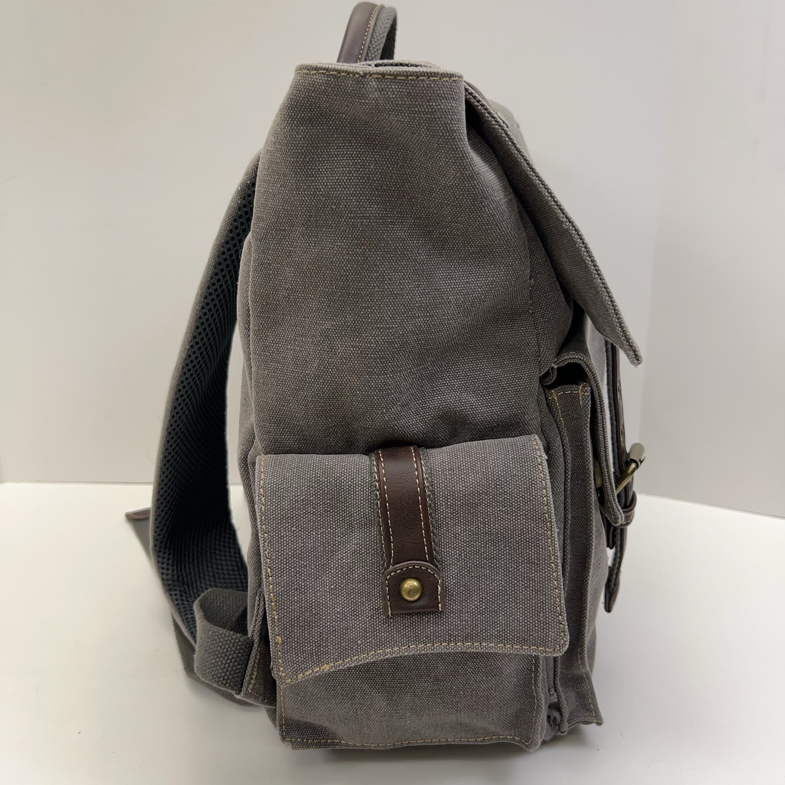 CARGOIT Canvas Leather Backpack Messenger Military Outdoor Travel Gray Rucksack