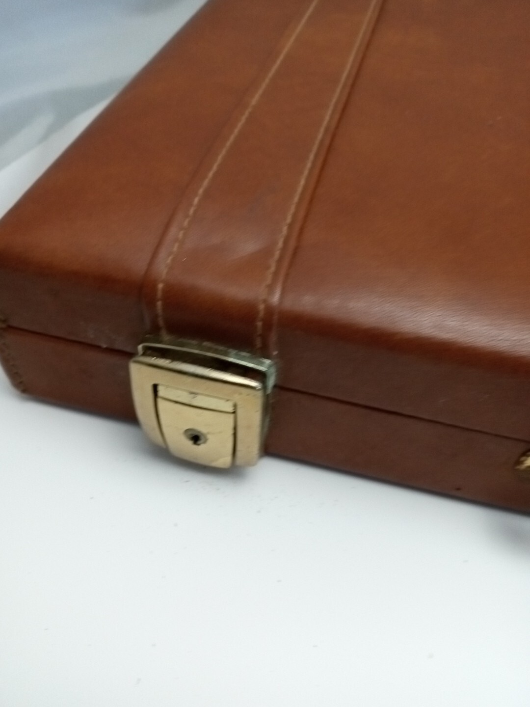 Vintage Stebco Business Briefcase Brown Leather Made In Spain Missing Handle