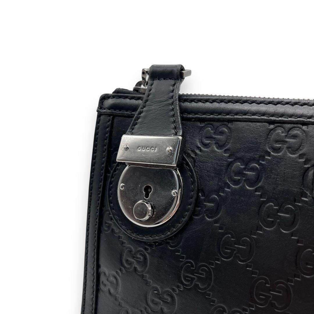 GUCCI Guccissima Black Men’s Second Bag Clutch Bag Leather Used