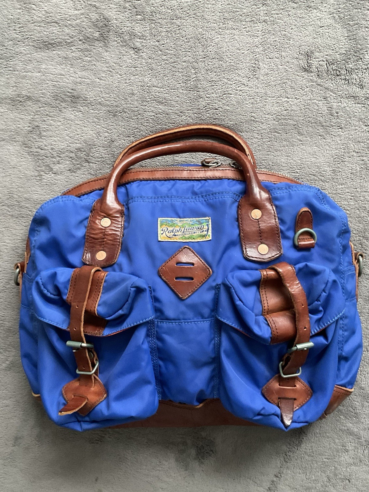 Polo Ralph Lauren Men’s Leather Trim Canvas Attache Laptop Bag Blue Rare