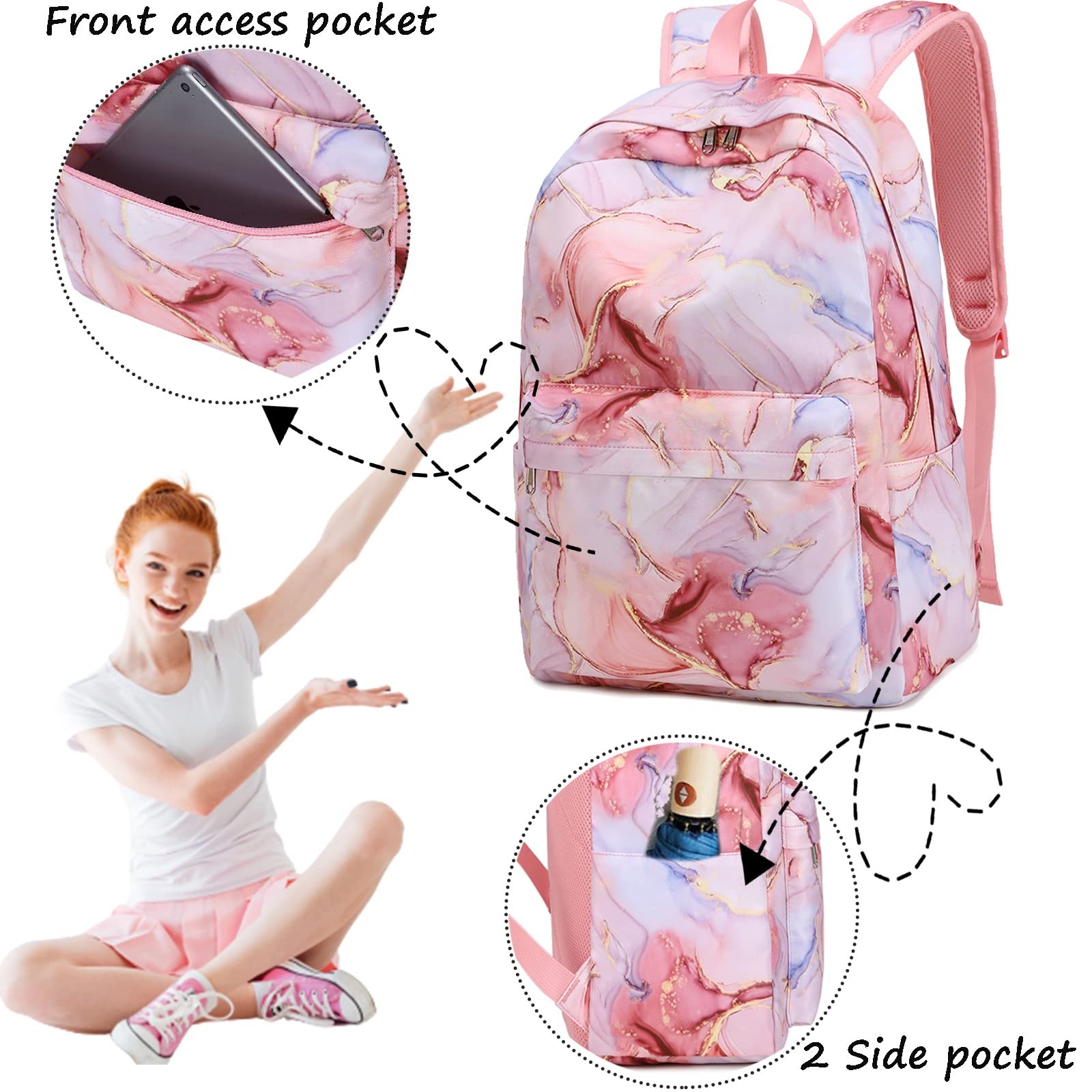 Backpack For Girls School Bag With Lunch Box Kids Bookbag For Teen Girls