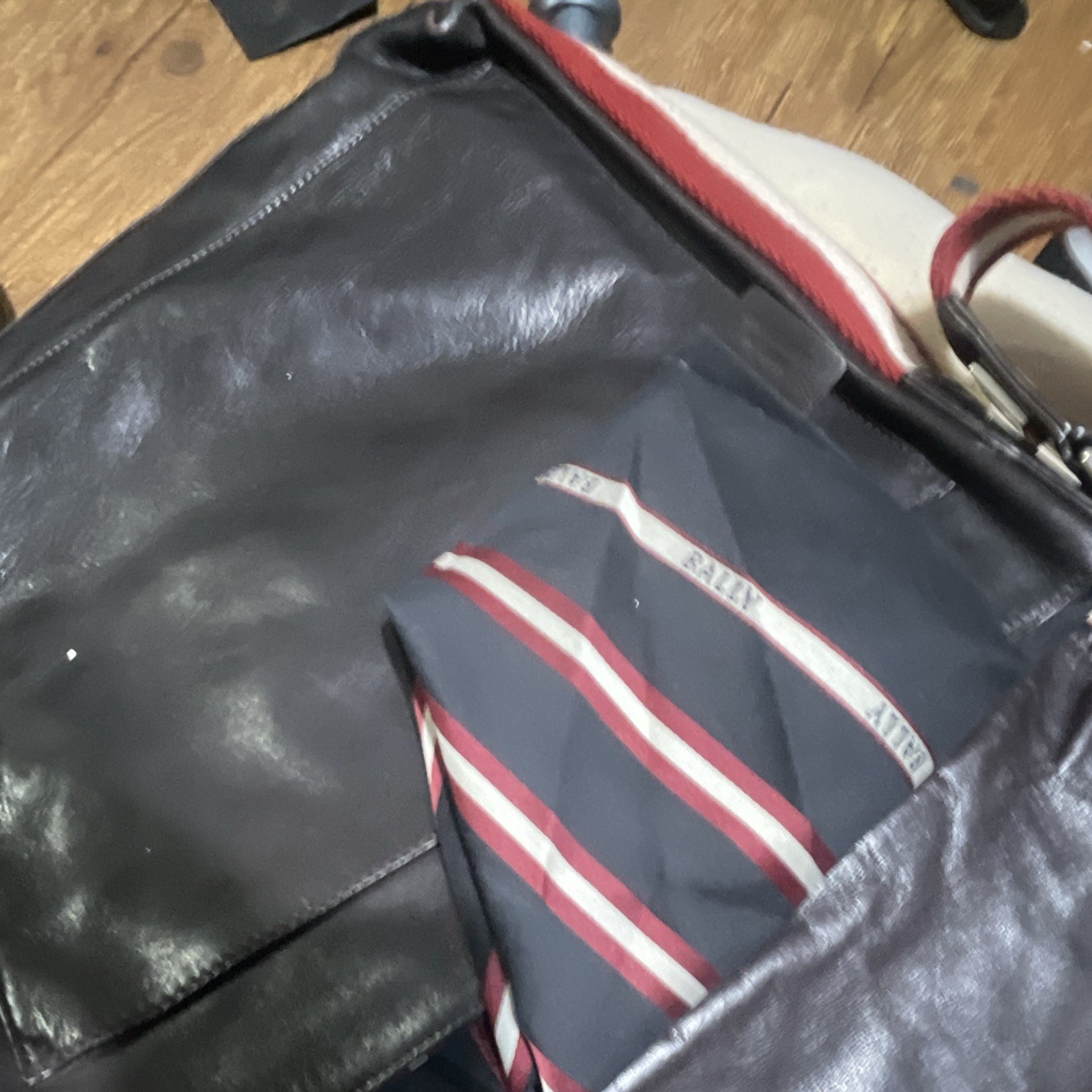 Bally Black Messenger Bag Red White Striped Crossbody Strap Adjustable