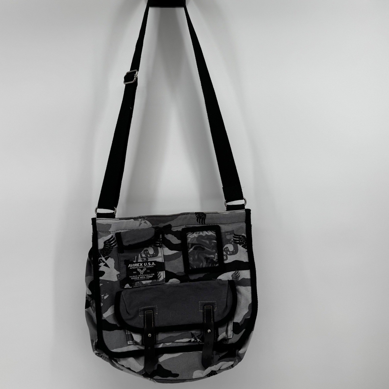 Vintage Avirex USA Grey Camo Square Messenger Bag Canvas Crossbody Gorpcore