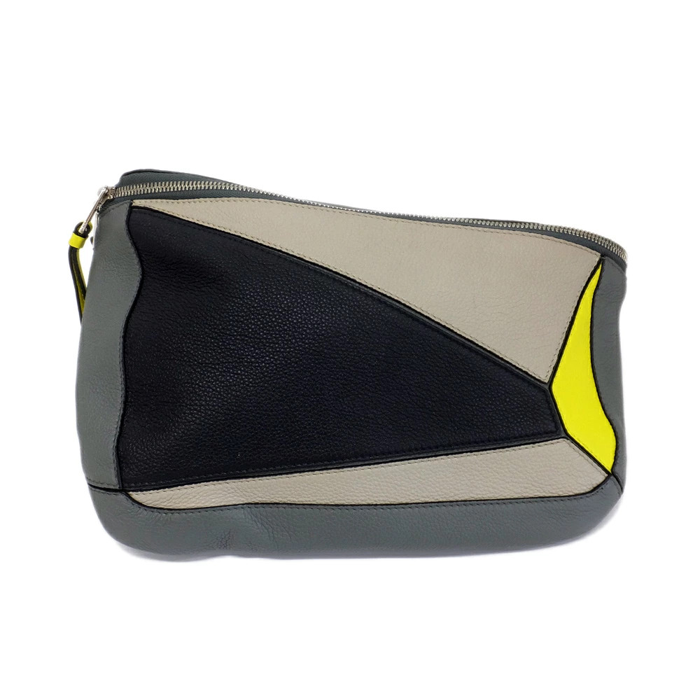 LOEWE Puzzle Sling Calfskin Nylon Gray Black Yellow 306.50.T57 Crossbody