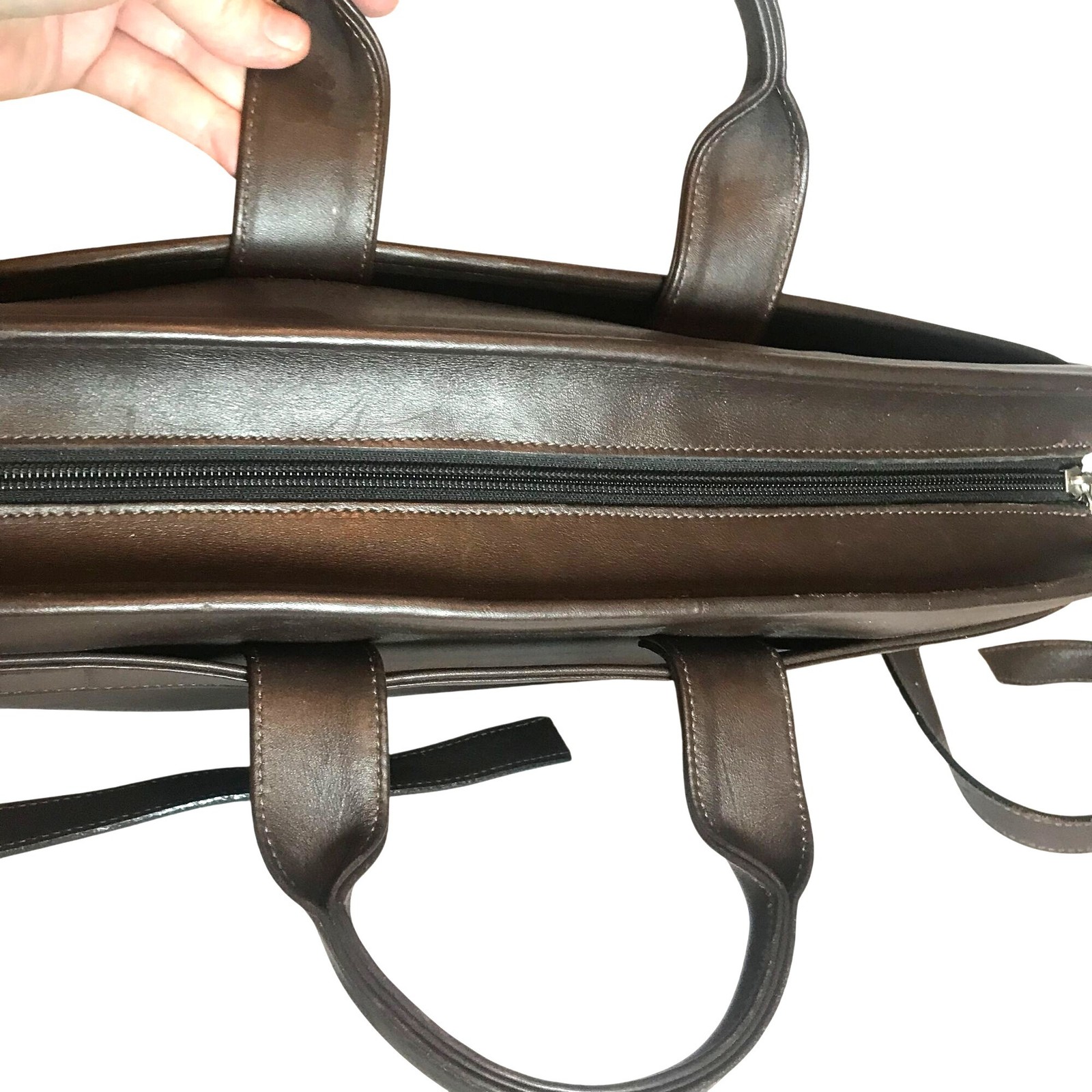 JACK GEORGES Executive Brown Leather Briefcase Messenger Bag Zip Top 16″ USA