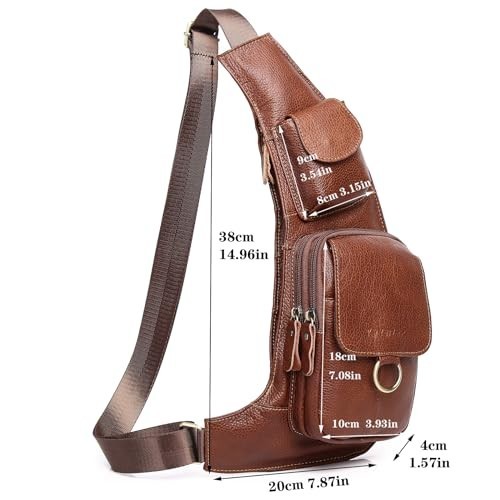Vintage Leather Sling Bag Backpack Crossbody Shoulder Chest Daypack for Men