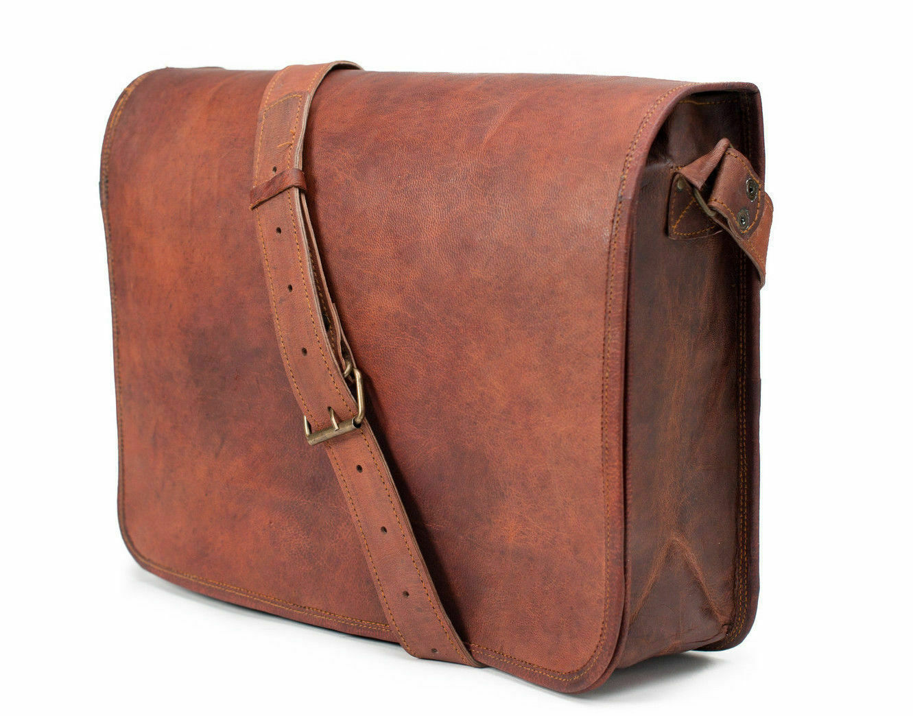 IPAID Full Flap Vintage look Brown Leather r Laptop Satchel 11″ Shoulder Bag