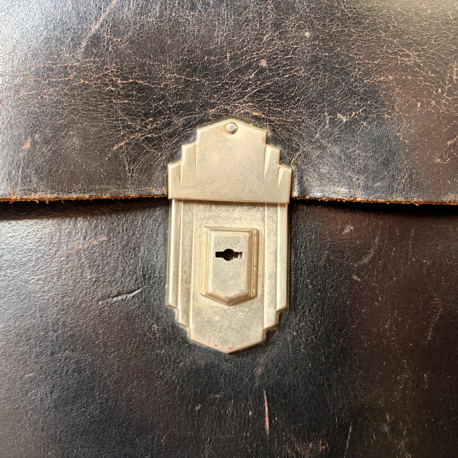 1920s Leather Briefcase Satchel Bag Double Strap Messenger MacBook Pro Blk Vtg