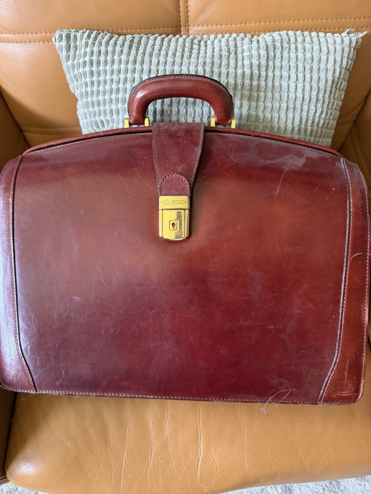 Bosca Men’s Brown Briefcase/Document Case Top Handle Push Lock, Solid