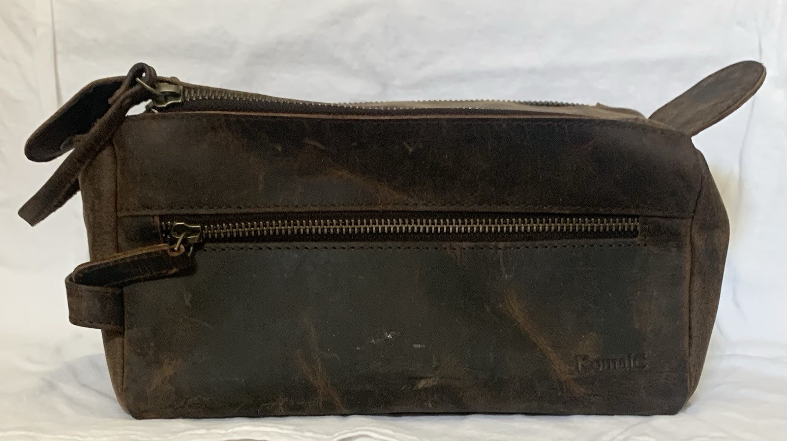 KomalC Buffalo Leather Dopp Travel Toiletry Bag Distressed Brown Shaving Bag