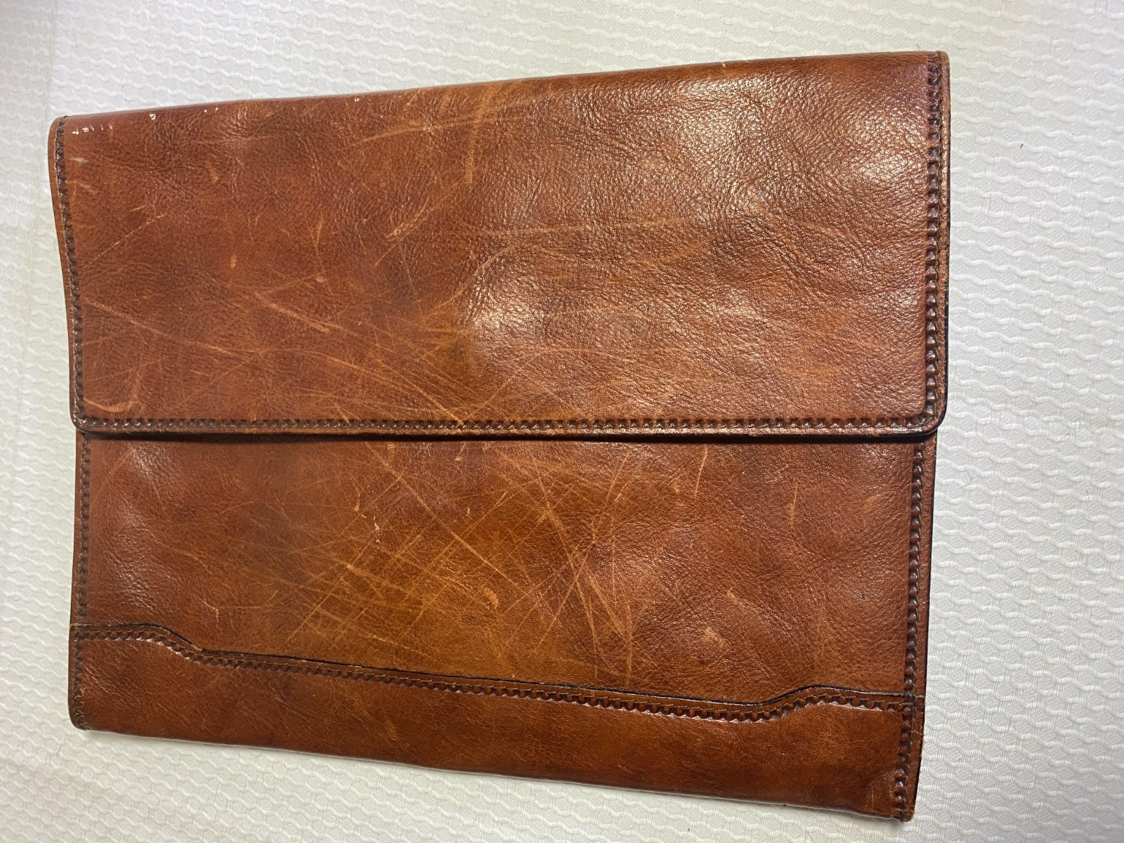 Cole Haan Brown Leather Portfolio Briefcase Document Bag Organizer Snap Closure