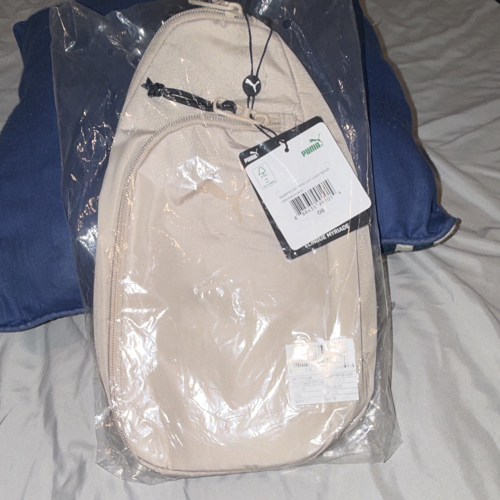 PUMA Beige Myraid Sling Crossbody Bag Zip Closure Adjustable Strap Outer Pockets