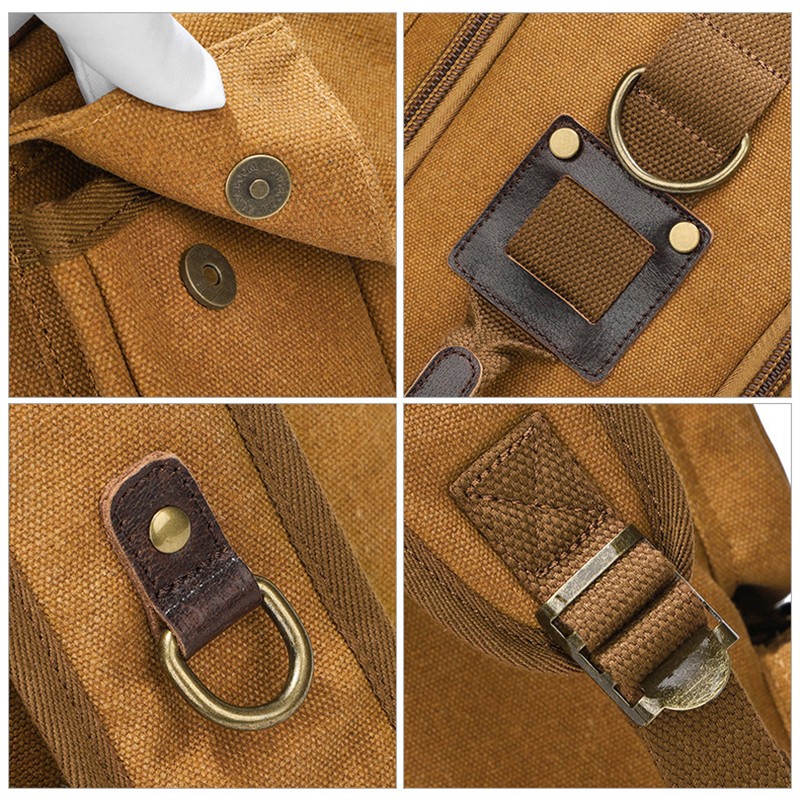 Waxed Canvas Vintage Leather Backpack Camping Hiking Rucksack Packsack Bag