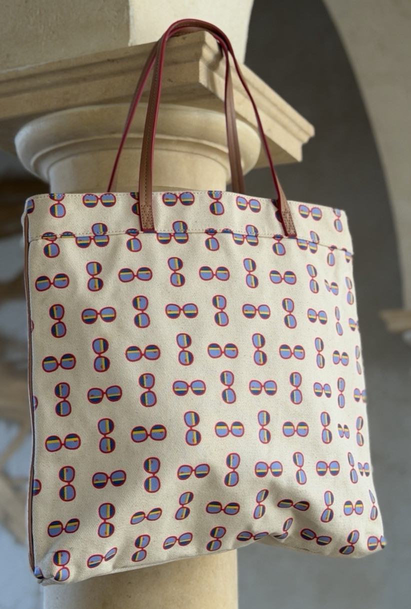 Jonathan Adler Beach Bag Tote Bag Malibu Cotton Linen, 16″ x 15″, Mint